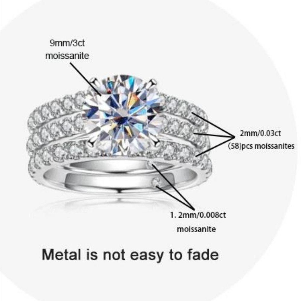 Certified 4.75ct. t.w. Moissanite Diamond Wedding 3 pcs Ring Set NEW - Picture 11 of 15